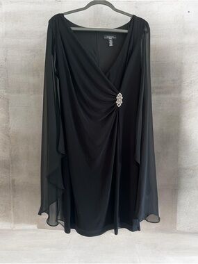 Black Chiffon Duster Cape Black Evening Dress with Rhinestone Accent